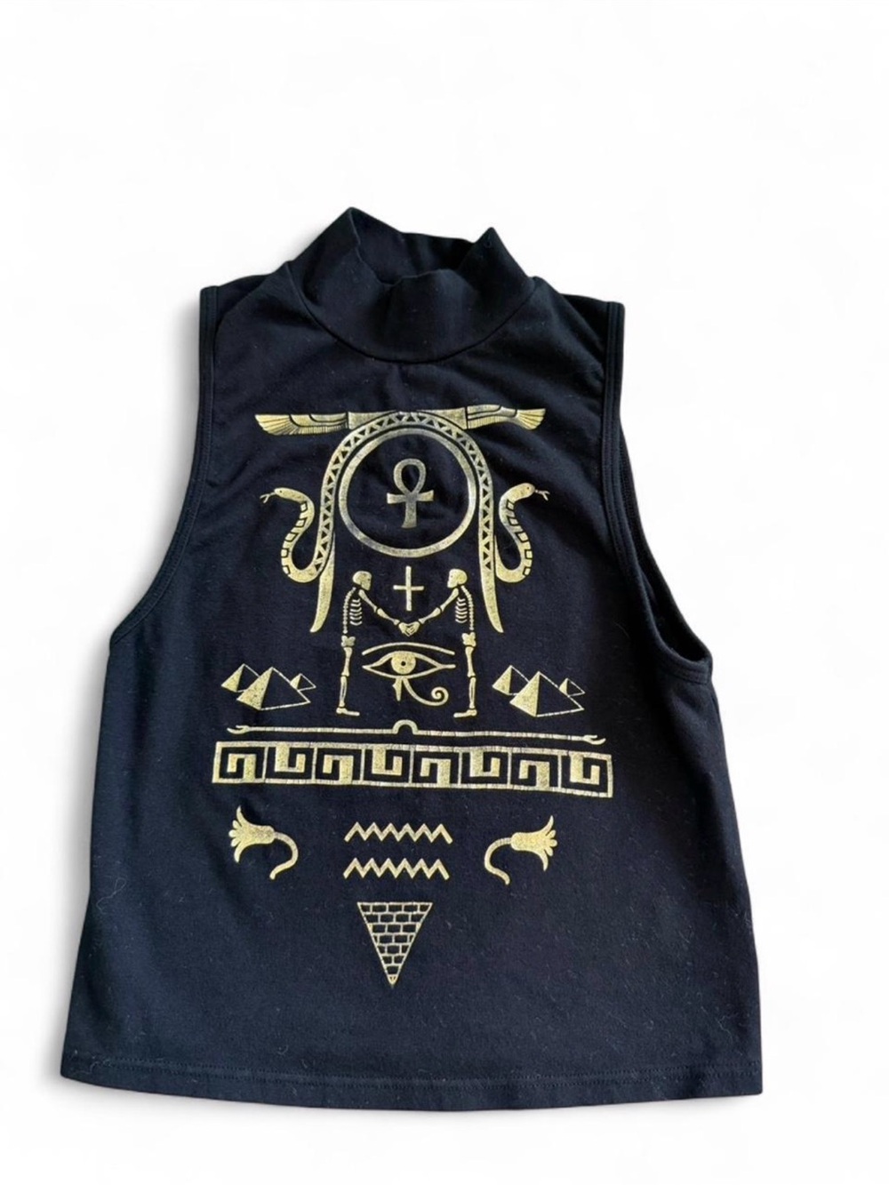 Egyptian Symbols Mock Neck Sleeveless Black Tank
